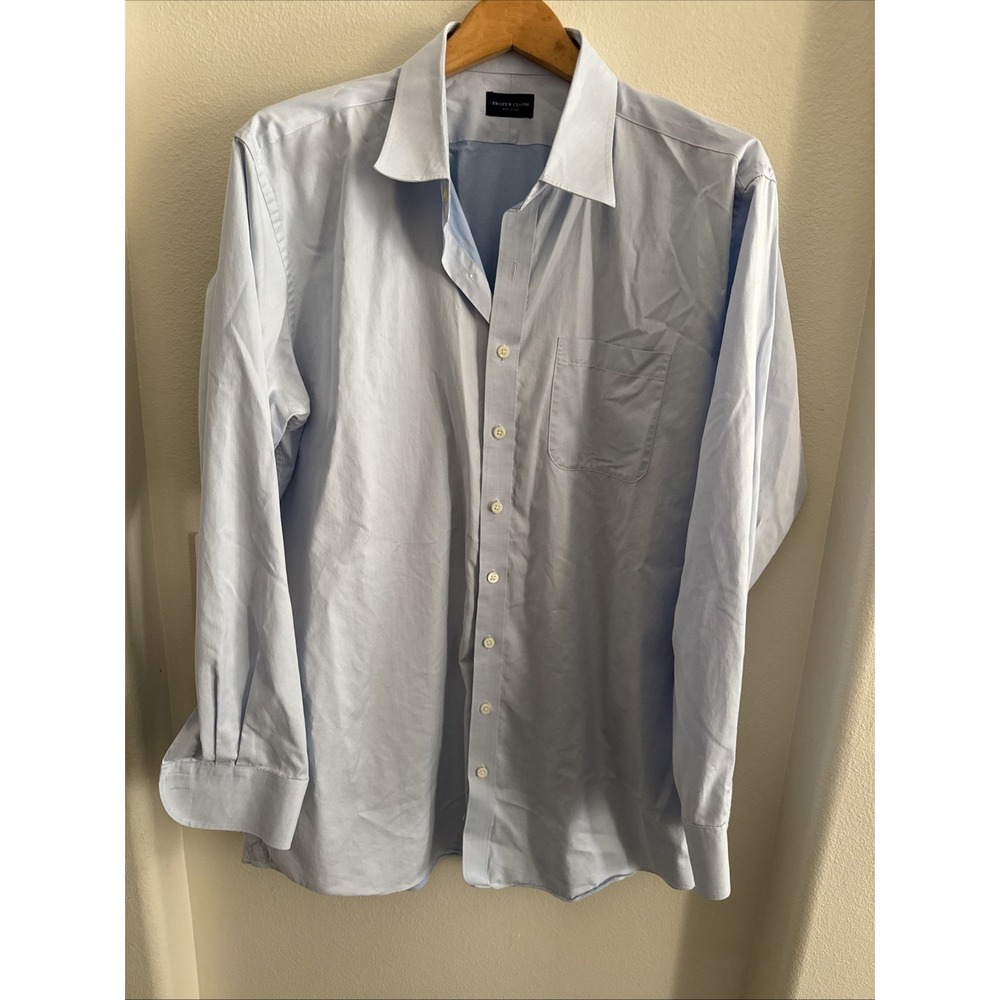 Proper Cloth Dress Shirt Mens Blue 100% Cotton‎ Button Up Long Sleeve 18.5" Neck